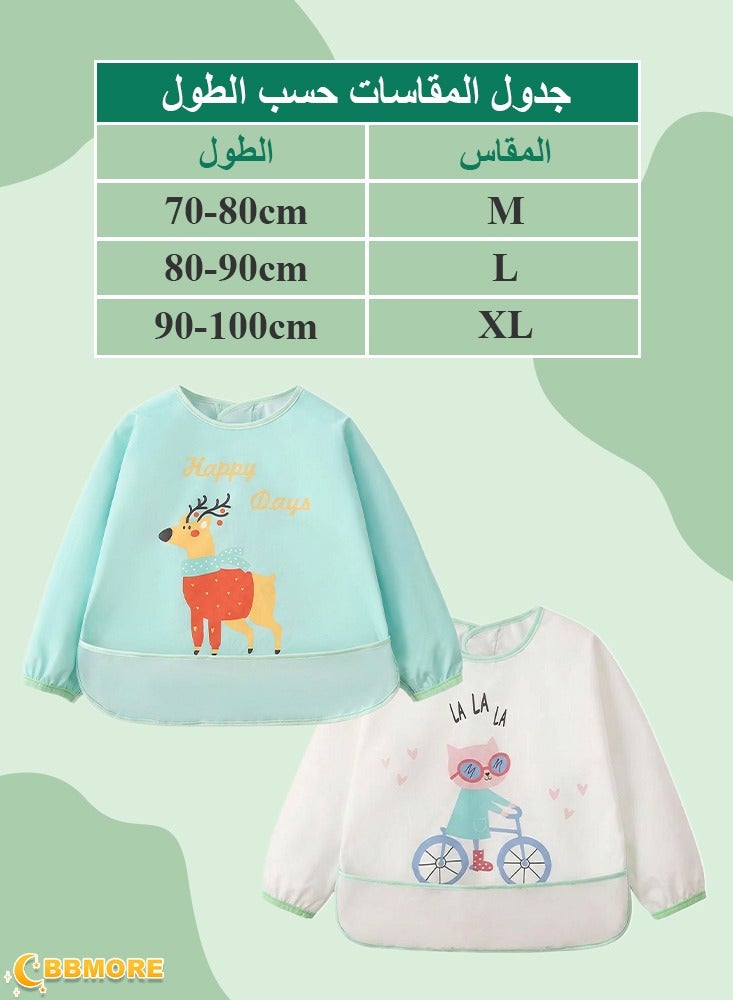 BBMORE 2Packs Baby Feeding Bibs with Sleeves and Catch-all Pocket, Waterproof Baby Long Sleeve Bibs Adjustable Fit for Ages 6-36 Months (Green) - Image 3